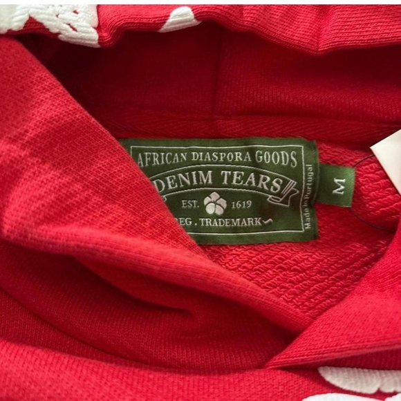 COPY - New Red Denim Tears Hoodie with White Wreath Design Size Medium - Picture 3 of 4